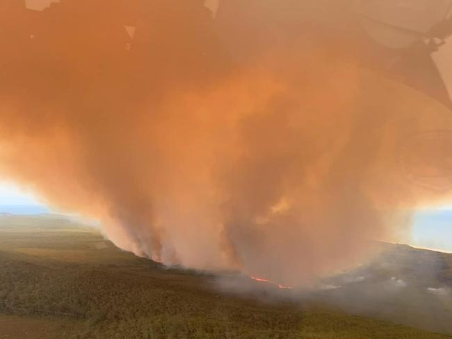 The Evans Head bushfire has burnt through more than 550ha of land. Picture: RFS/Twitter