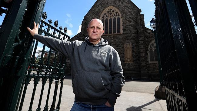 Abuse survivor Andrew Collins at St Patrick’s Cathedral in Ballarat yesterday. Picture: David Geraghty