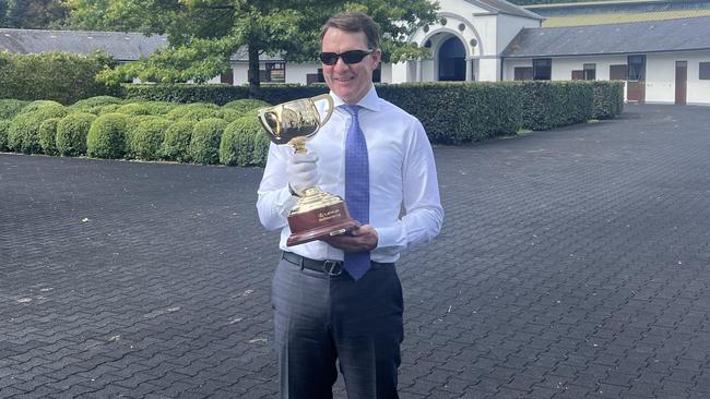 Aidan O'Brien with the 2023 Melbourne Cup. Picture: VRC