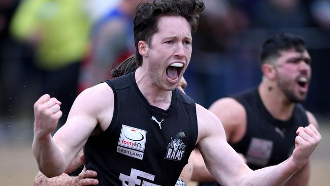 East Burwood's Braeden Barlow celebrates a goal. Picture: Andy Brownbill