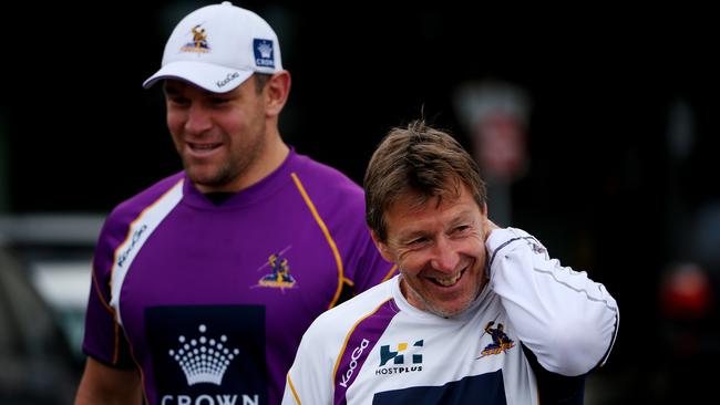 Melbourne Storm assistant Jason Ryles, with Craig Bellamy, is a contender for the North Queensland job. Picture: Colleen Petch.