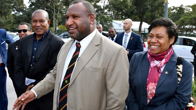 PNG Prime Minister James Marape, centre, and his wife Rachael Marape in Sydney last month. Picture: AFP