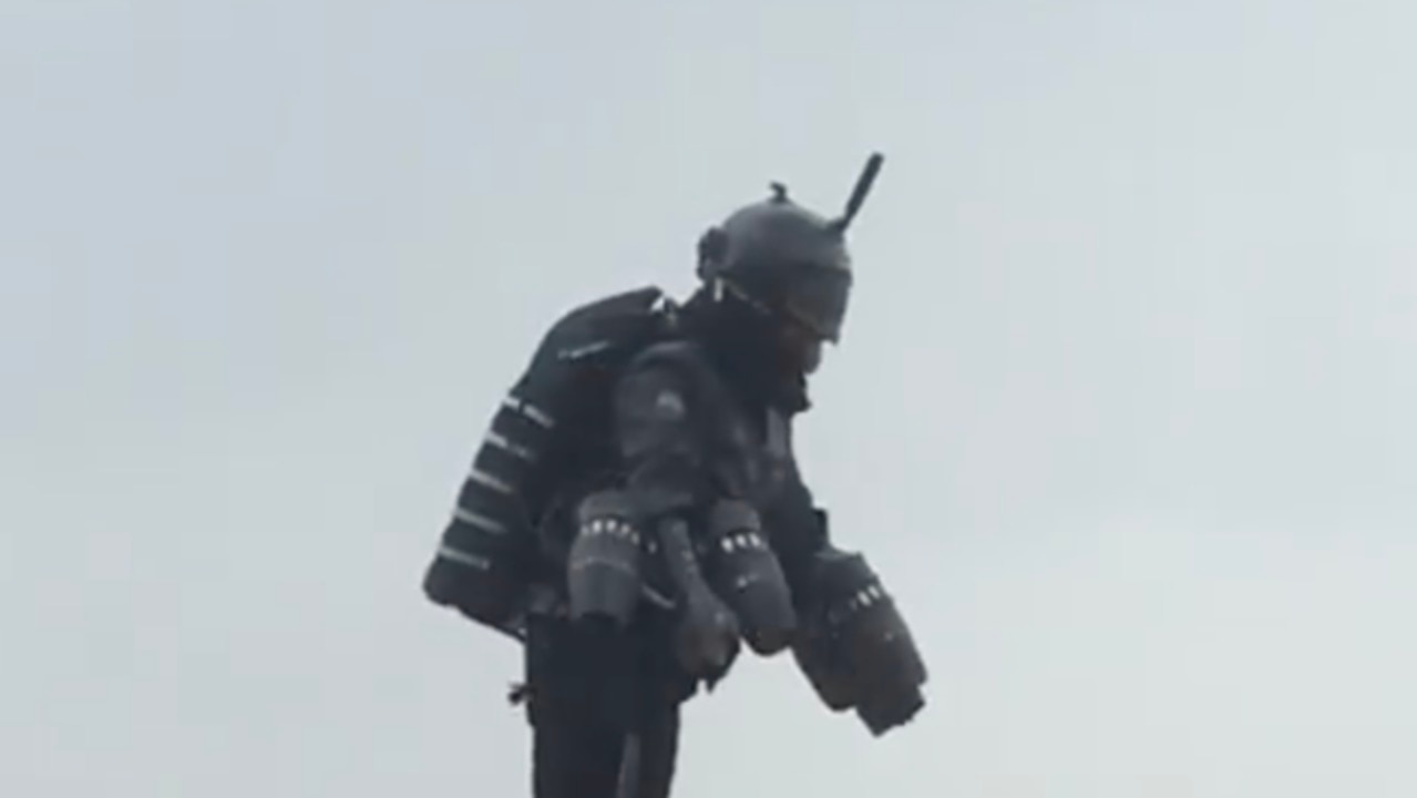 British Inventor Shows Off His Jet Suit at Royal Navy Base