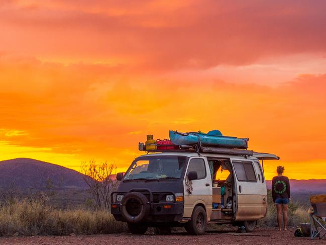 ESCAPE: HOLIDAY PARK ETIQUETTE, DANI WRIGHT -  Sunset, West Macdonnell Ranges. Picture: Mitchell Cox/Tourism NT