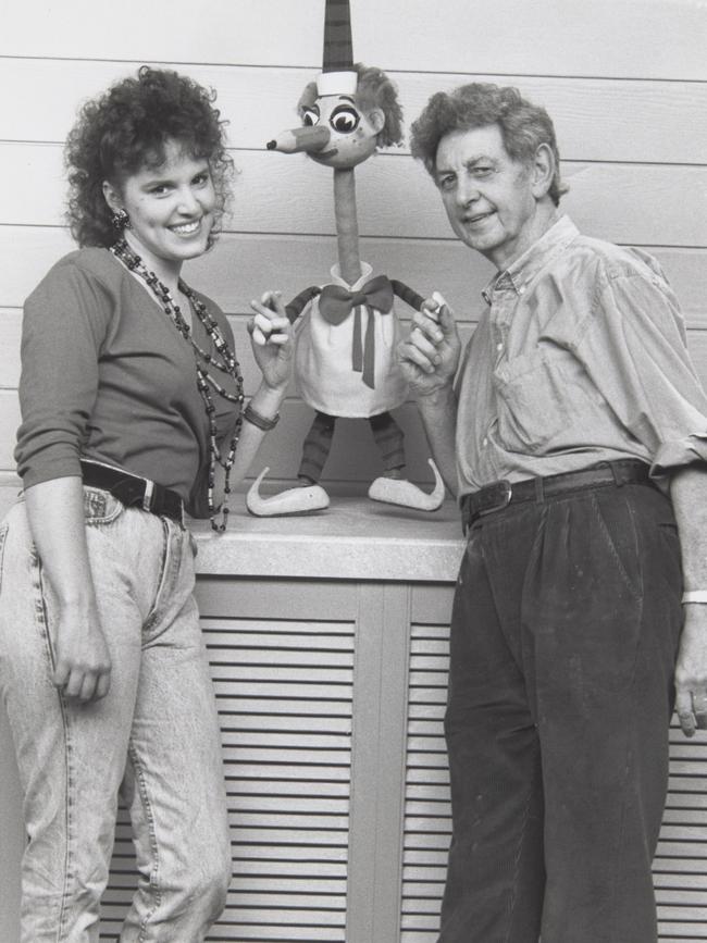 Rebecca and Norman Hetherington with Mr Squiggle. Picture: National Museum of Australia