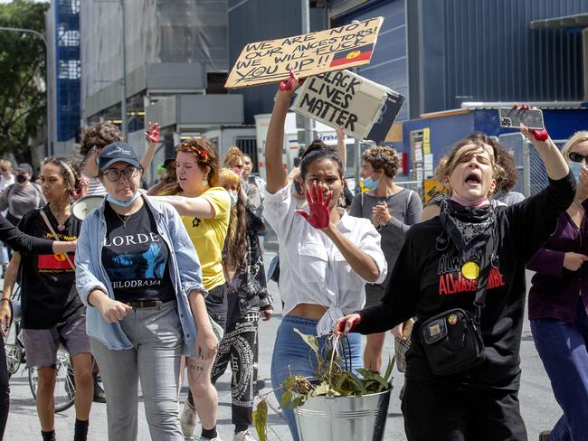 Protesters were outraged by the death of an Indigenous woman in custody on Thursday. Picture: NCA NewsWire / Sarah Marshall