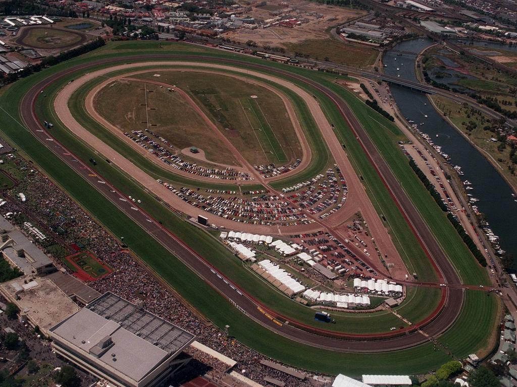 A 1998 aerial view of Flemington Racecourse, home of the famous Melbourne Cup race. Picture: file image