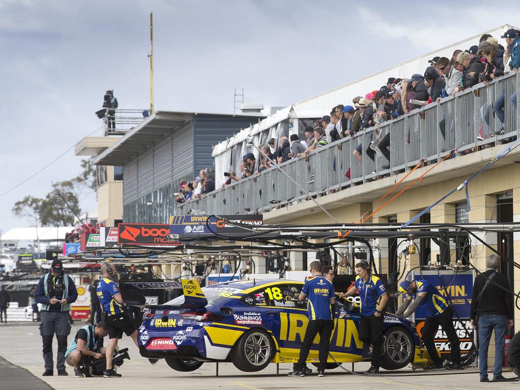 Mark Winterbottom of Team Irwin Racing during practice 3 at Symmons Plains. PICTURE CHRIS KIDD