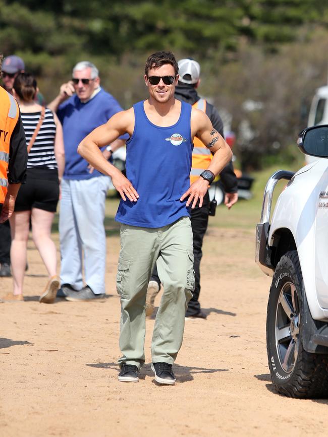 Actor Patrick O'Connor pictured during filming of Home And Away at Palm Beach in Sydney. Picture: Richard