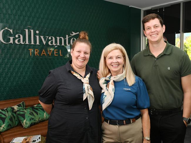 Gallivanter Travel owner Debbie Rains pictured with her children Brittany and Liam. Picture: Shae Beplate.