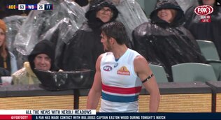 Wood turns to see who touched him. Picture: Fox Sports