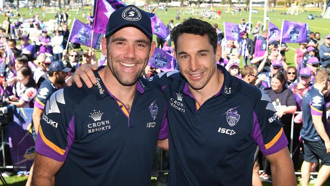 Melbourne Storm captain Cameron Smith and Billy Slater. Picture: AAP