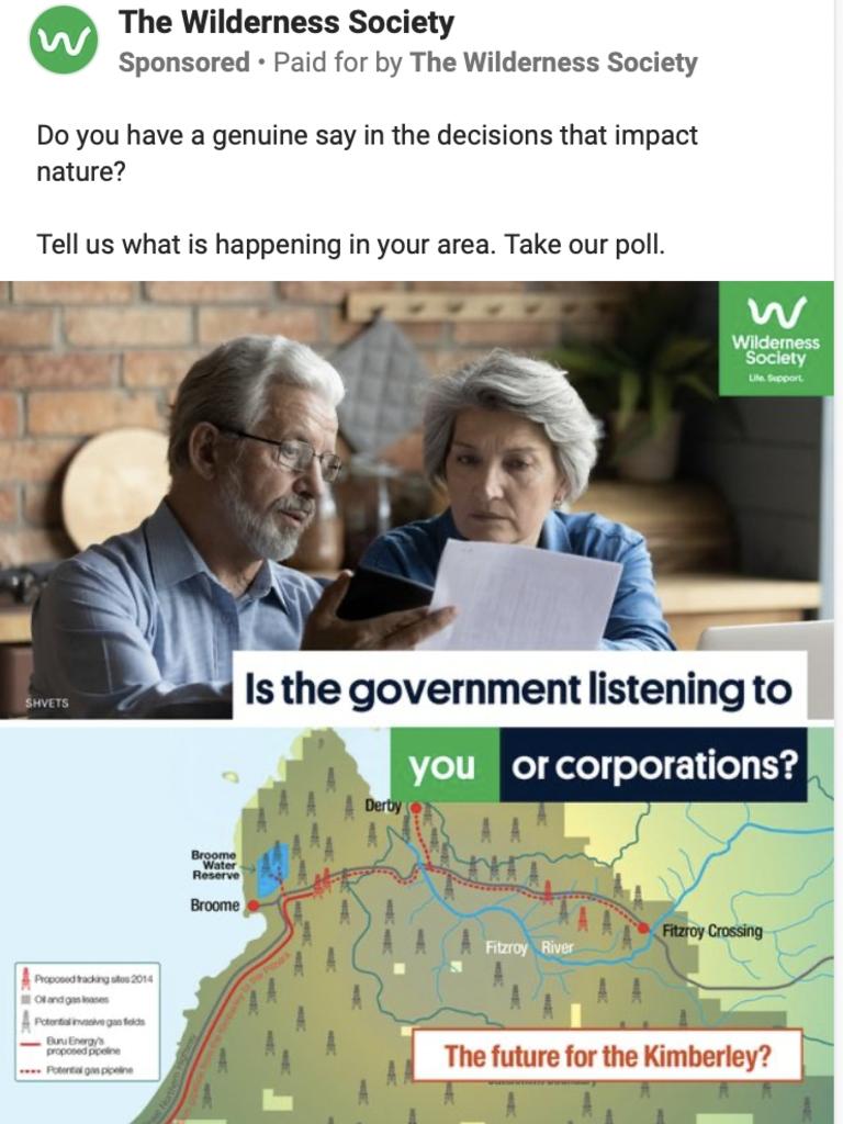 A 2022 federal election ad from The Wilderness Society placed on Facebook.