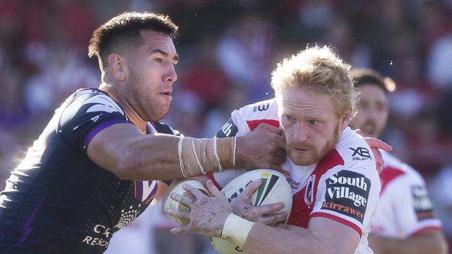 James Graham on the charge for the Dragons.