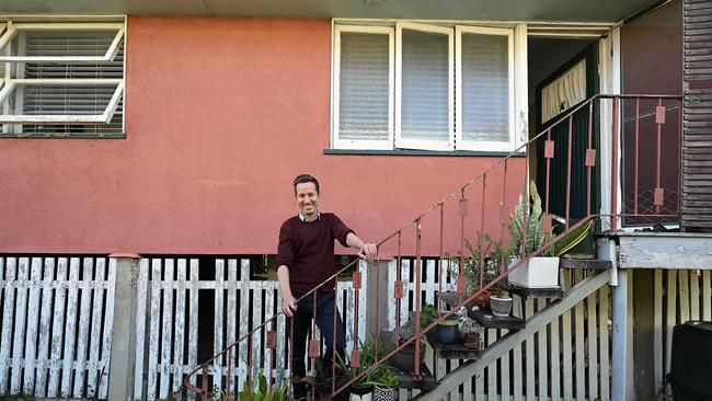 The Greens MP outside the one-bedroom subdivide he shares with partner, Jo Horton. Picture: Lyndon Mechielsen