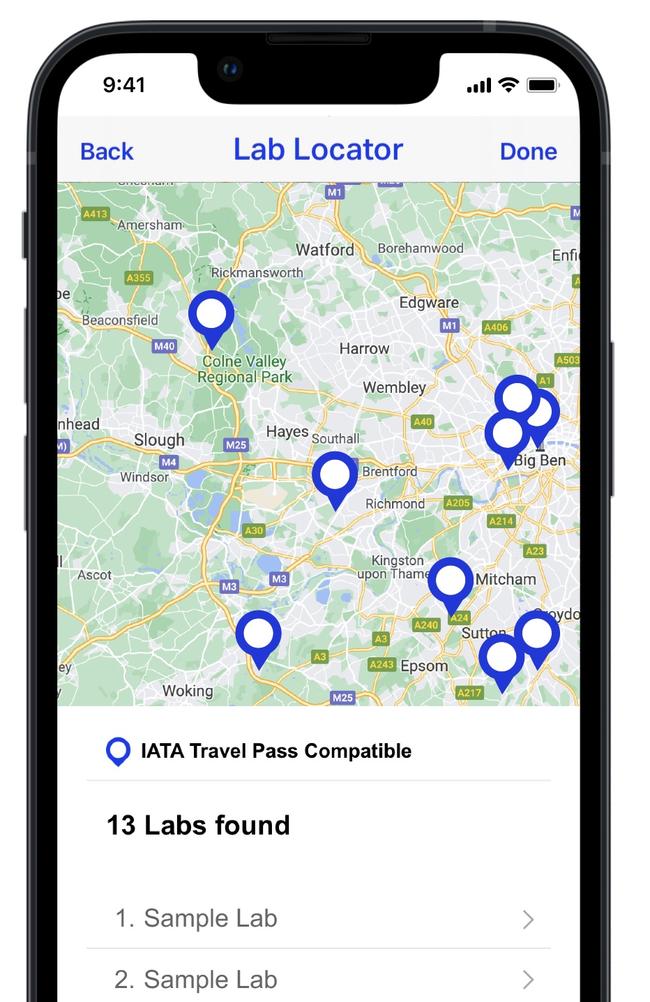 The IATA travel app will show travellers places to get tested. Picture: Supplied