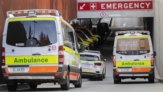 Ambulances at the Royal Hobart Hospital. Picture: Chris Kidd