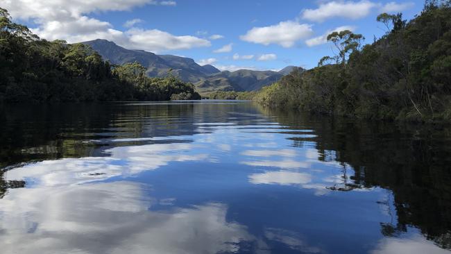 Reflections on the Old River off Bathurst Harbour at Port Davey in Tasmania's Southwest National Park. Picture: PHILIP YOUNG