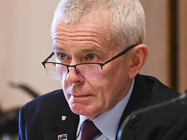 CANBERRA, AUSTRALIA, NewsWire Photos. MARCH 13, 2024: Senator Malcolm Roberts during the Senate Standing Committees On Legal And Constitutional Affairs COVID-19 Royal Commission public hearing at Parliament House in Canberra. Picture: NCA NewsWire / Martin Ollman