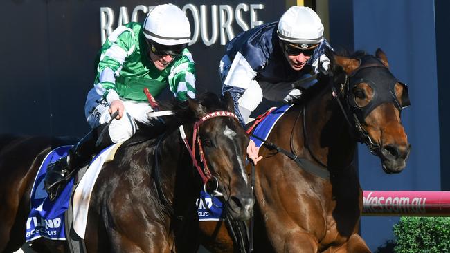 Homesman denies Tosen Basil in the Group 1 Underwood Stakes. Picture: Getty Images