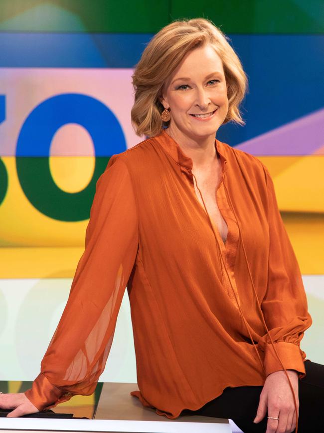 Leigh Sales pictured in the 7:30 Report Studio and foyer of the ABC office in Ultimo Sydney. Picture: Renee Nowytarger