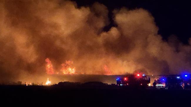 A massive fire burns out of control at Anakie. Photo: Ryan Bourke.