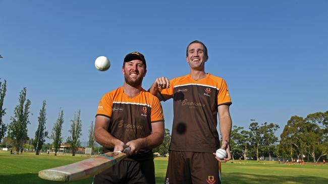 Kensington Cricket Club stars Jake Brown (left) and Elliot Opie. Brown became the top run-scorer in SACA Premier Cricket history last weekend. Picture: Tom Huntley