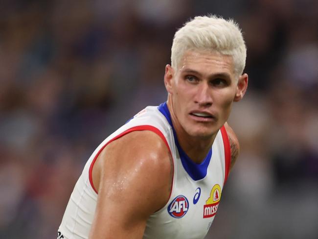 PERTH, AUSTRALIA - APRIL 27: Rory Lobb of the Bulldogs looks on during the 2024 AFL Round 07 match between the Fremantle Dockers and the Western Bulldogs at Optus Stadium on April 27, 2024 in Perth, Australia. (Photo by Will Russell/AFL Photos via Getty Images)