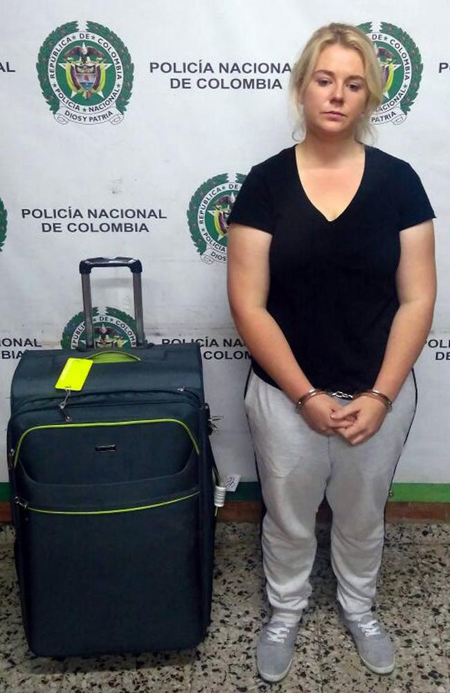 Cassandra Sainsbury with her luggage, which was found to contain 5.8 kilograms of cocaine. Picture: Supplied