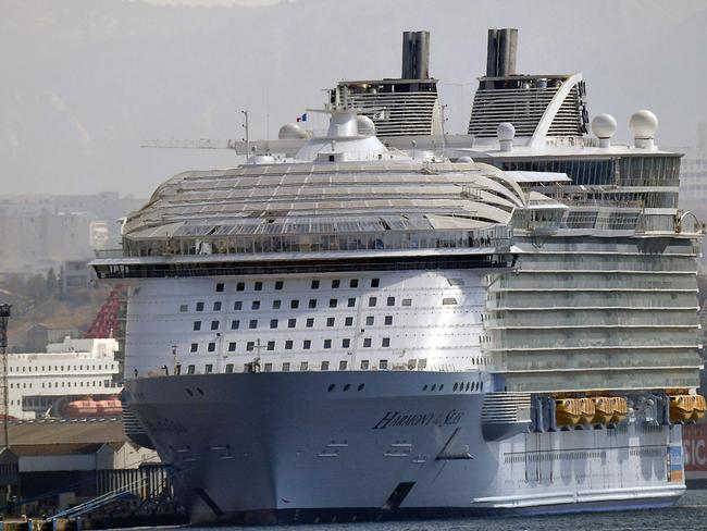 The world's biggest cruise liner the Harmony of the Seas is docked in the French port of Marseilles, southern France. Picture: AFP