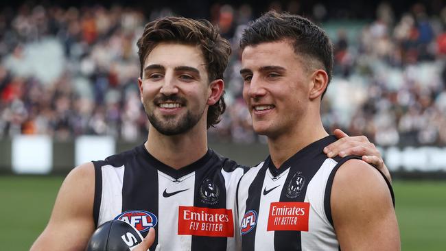 Josh Daicos says brother Nick (right) has done ‘everything possible’ to return in time for next week’s preliminary final against Port Adelaide or GWS. Picture: Michael Klein