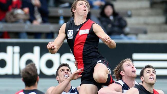  Joe Daniher flies for a mark during the VFL match between Essendon and Geelong last Saturday. 