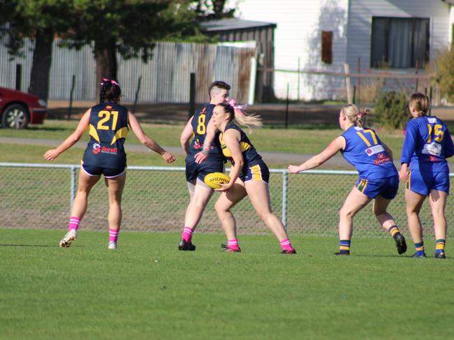 SFLW Community League - Action from Sorell v St Virgils during the annual Pink Sock-Carolyn Birch Memorial Match. Picture: Jake Garland