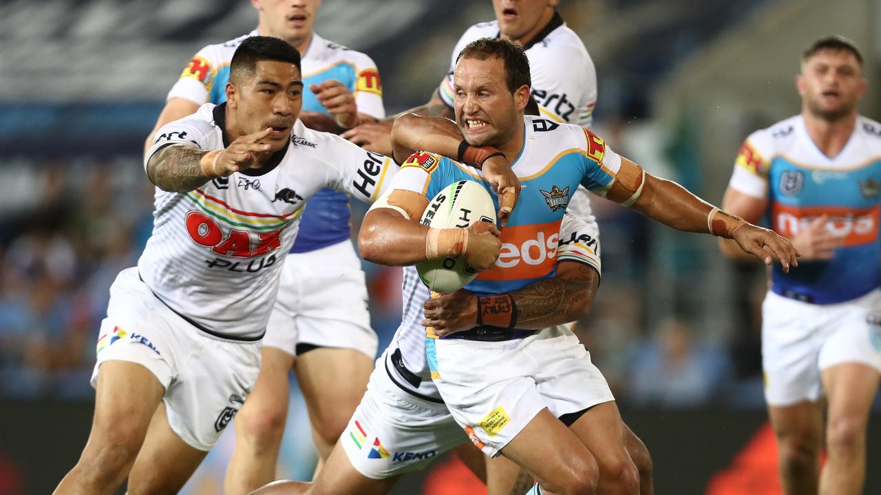 Tyrone Roberts takes on the Panthers defence 