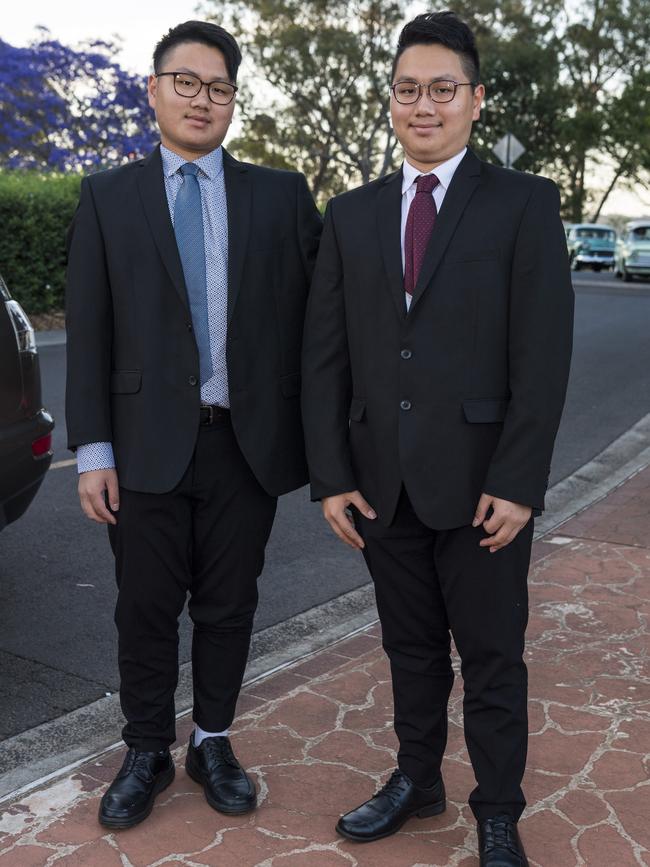Jordan (left) and Ryan Tan at Centenary Heights State High School formal at Picnic Point, Friday, November 20, 2020. Picture: Kevin Farmer