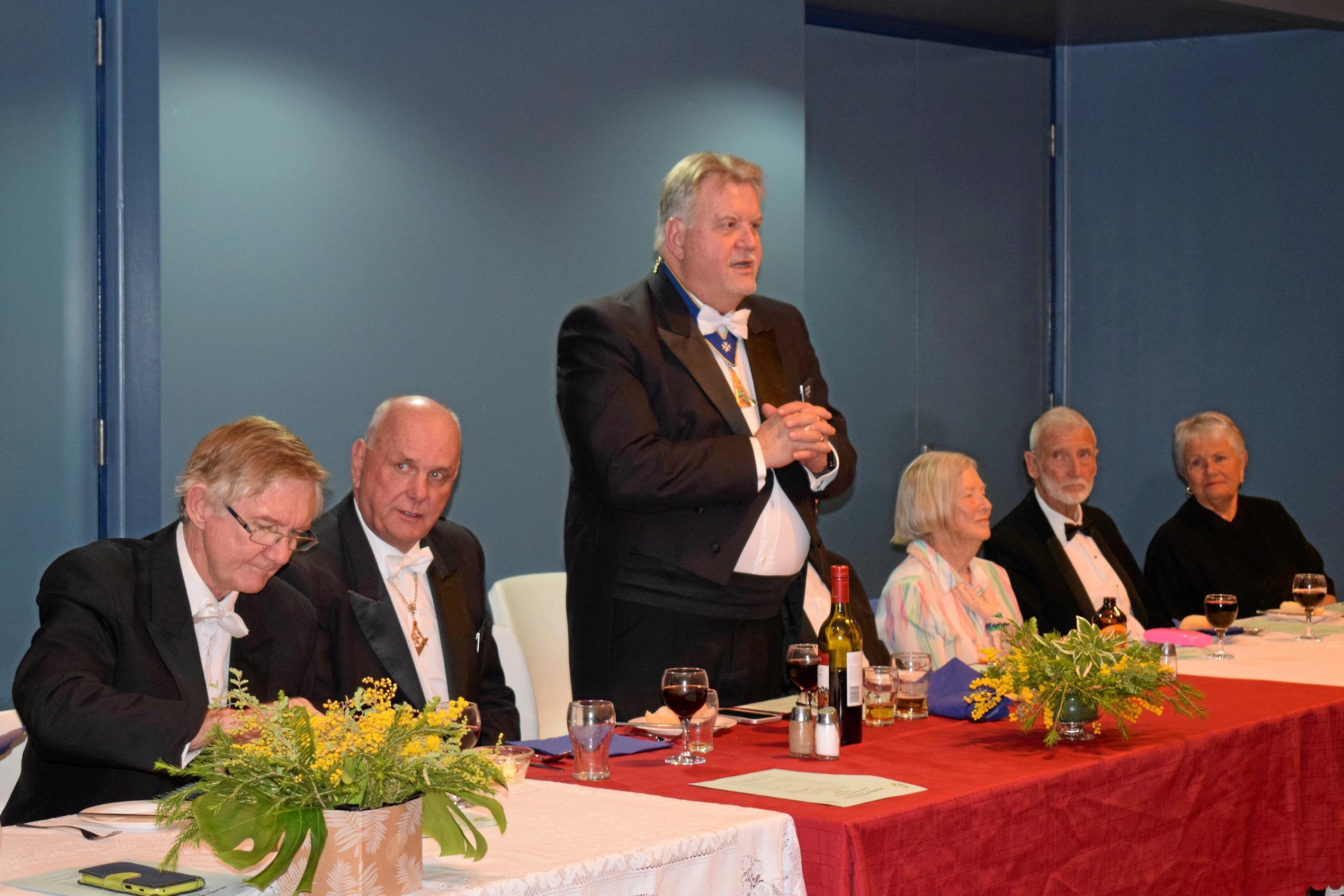 Grand Master Paul Holland making a toast at the Murilla Masonic Lodge 100th Birthday banquet. Picture: Kate McCormack