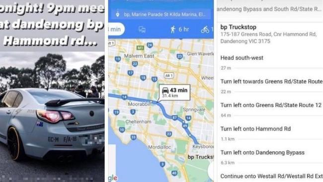 A Facebook post inviting people to the large hoon gathering from Dandenong to St Kilda.