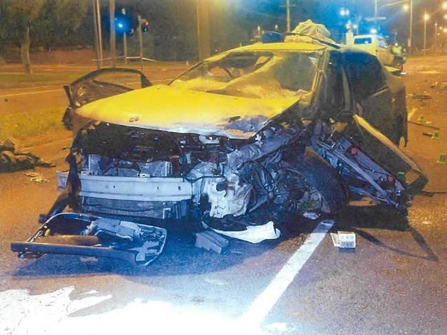 Crash scene photos after Mathew Dyer drove his silver SAAB through a red light at Ferntree Gully Rd and Cambden Park Parade, slamming into two cars, killing his passenger and mother of two Nicole Woollard on August 27, 2022.,