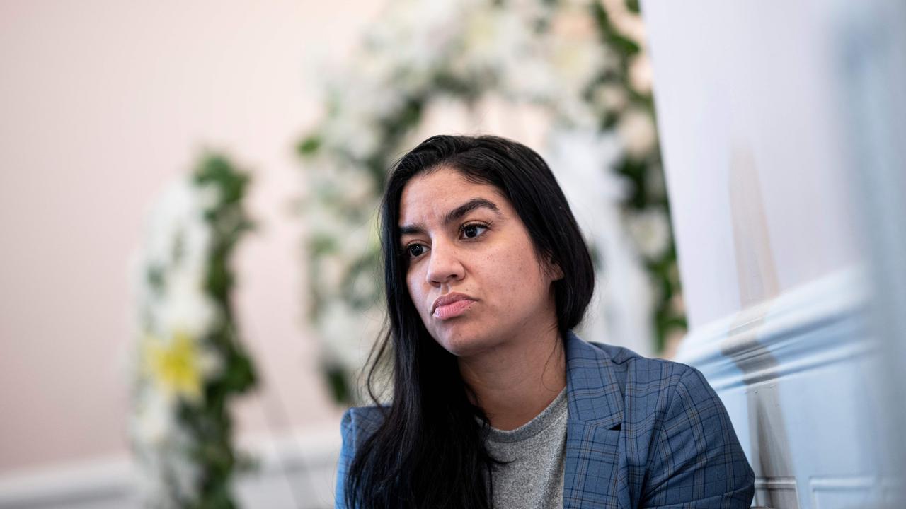 Alisha Narvaez manager at International Funeral &amp; Cremation Services is pictured inside the chapel of the funeral home on April 24, 2020 in the Harlem neighbourhood of New York City. Picture: Johannes Eisele / AFP.