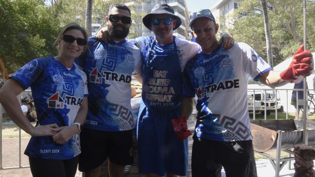 Anna Boubaris, Mario Cameirao, Matt Englund and Hellenic FC president Kosta Boubaris at Darwin's 2024 Greek GLENTI festival.