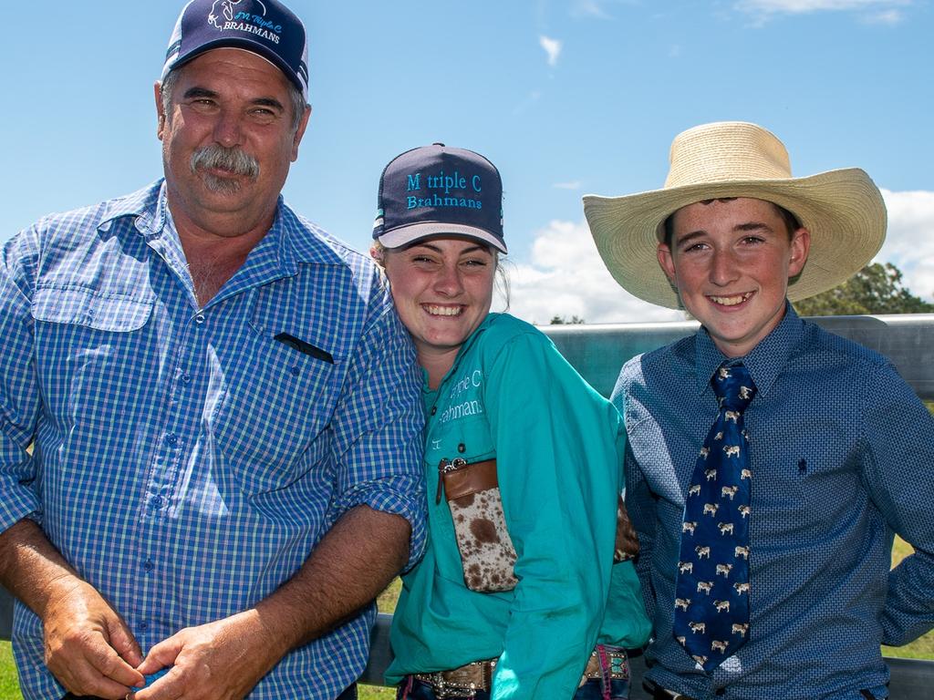 Mountana Brahman Stud farmer Grant Bulmer with Chelsie Campbell and Boon Pryer from Kyogle having a grand ole time at the Kyogle Show. Picture: Cath Piltz