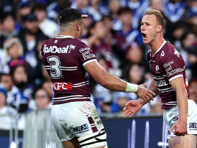 Daly Cherry-Evans celebrates after scoring a try for Manly. Picture: Getty Images