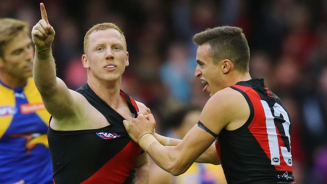 Josh Green celebrates a goal with Orazio Fantasia. Picture: Getty Images