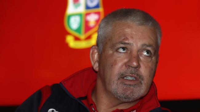 Warren Gatland faces the media during the 2017 British and Irish Lions coaching team announcement.