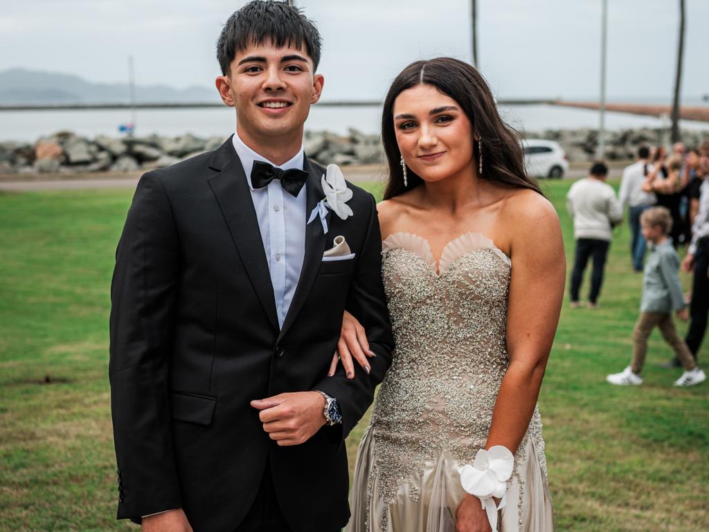 CLASS OF 2024: St Patrick's College Townsville school formal. Year 12 student Kaiulani Faust with Henry Chin.