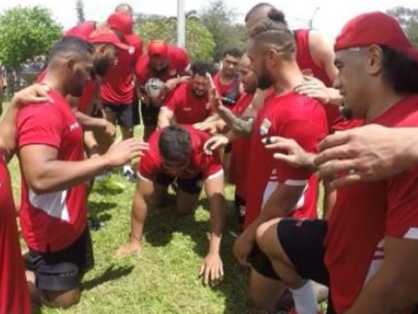 The Tongans have a muck around in training