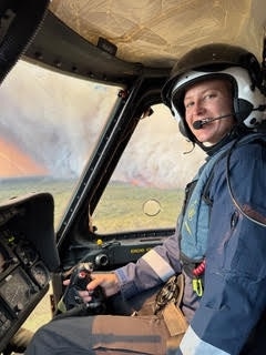 Lucy Nadebaum over a bushfire. Picture: Supplied