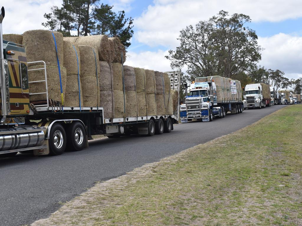 Trucks filled with water and fodder rolling into Stanthorpe Showgrounds.