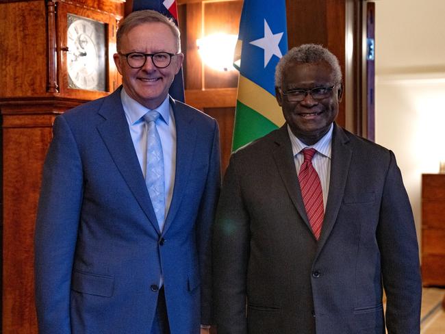 6/10/2022: Australian Prime Minister Anthony Albanese meets with the Prime Minister of Solomon Islands, Manasseh Sogavare at the Lodge in Canberra. Picture: PMO