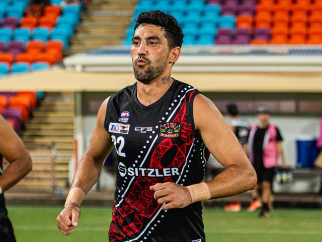 Marlion Pickett in the 2024-25 NTFL men's Round 2 match between Tiwi Bombers and PINT. Picture: Pema Tamang Pakhrin